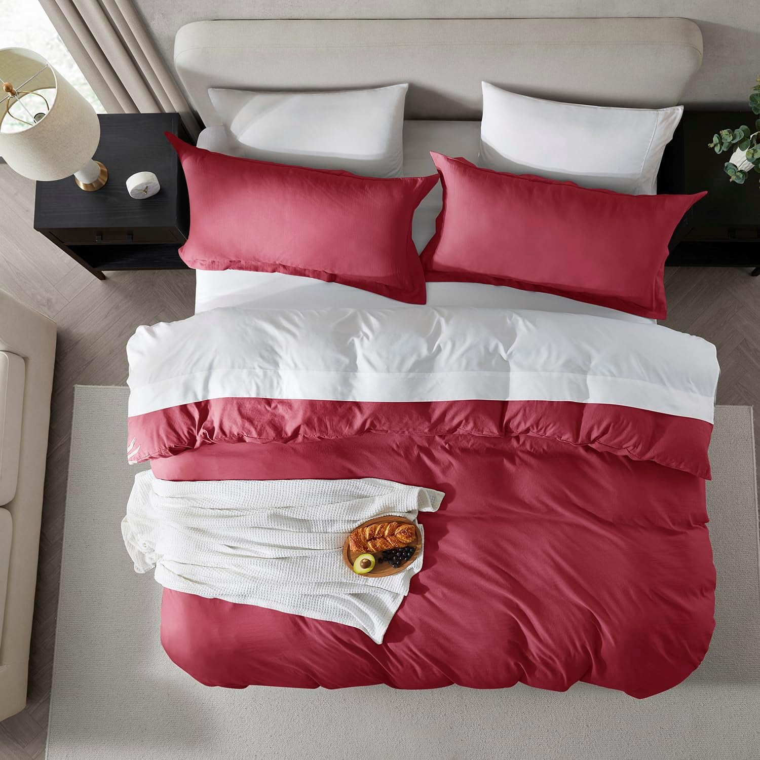 LammaLoe Duvet Cover King Size, Soft Prewashed 3-Piece Duvet Cover Bedding Set with Pillow Shams, Burgundy Red