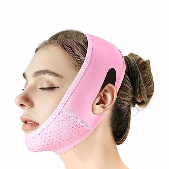 Masque Réutilisable à Ligne en V avec Mentonnière, Masque Facial en Forme de V pour Affaissement, Exerciseur de Mâchoire (Rose)