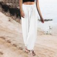 thumbnail image 6 of Jalioing Women's Summer Pants Drawstring Waist Baggy Straight Leg Cotton Linen Pants with Pocket Lounge Trousers, 6 of 7