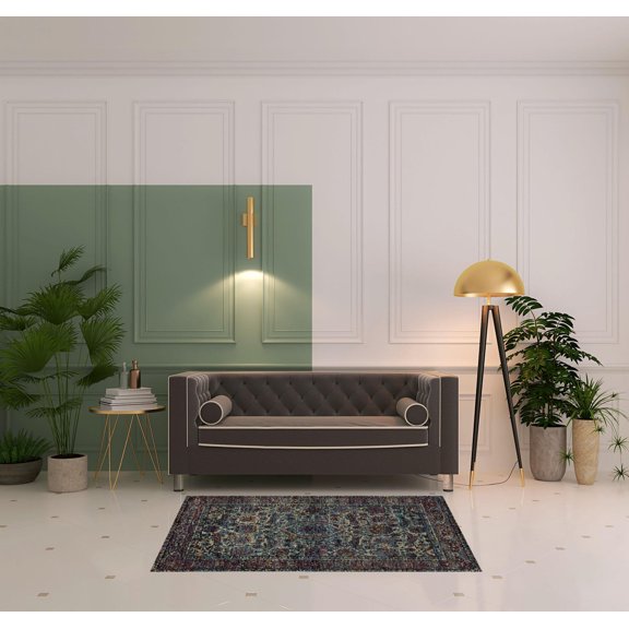 3' X 5' Blue And Purple Oriental Power Loom Stain Resistant Area Rug