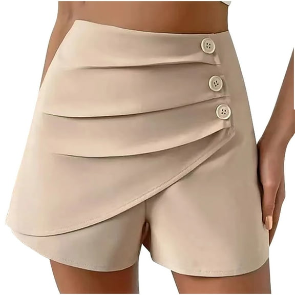 Ruimatai Women's Pleated Shorts Classic Slim Fit Button Front High Waist Stretch Comfort Summer Casual All Match Short Pants