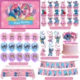thumbnail image 4 of Pink Stitch Theme Party Decorations Set, Birthday Backdrop, Banner, Cake Toppers & Balloons Kit, 4 of 5
