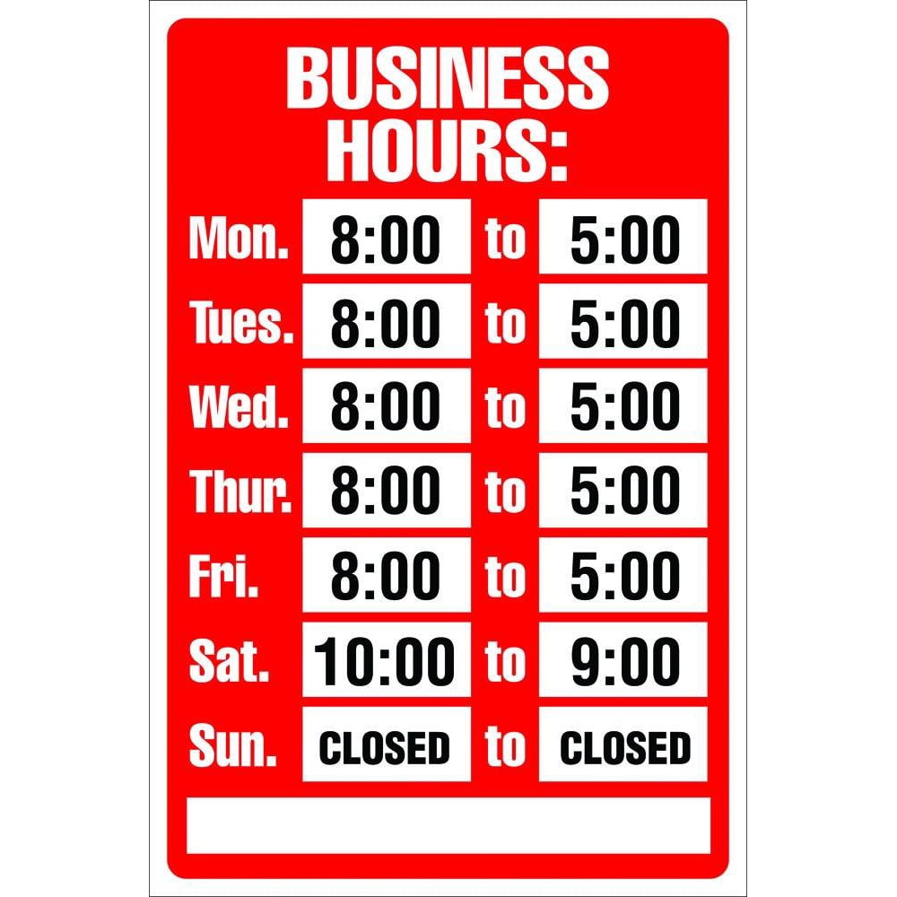 "Business Hours" Sign Kit, 8" x 12"
