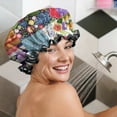 thumbnail image 5 of Shower Caps,Pioneer Flower Floral Print Pattern Waterproof Shower Cap for Women 4 Pieces,Double Reusable Hair Cover for Shower PEVA Elastic Stretch Hem, 5 of 7