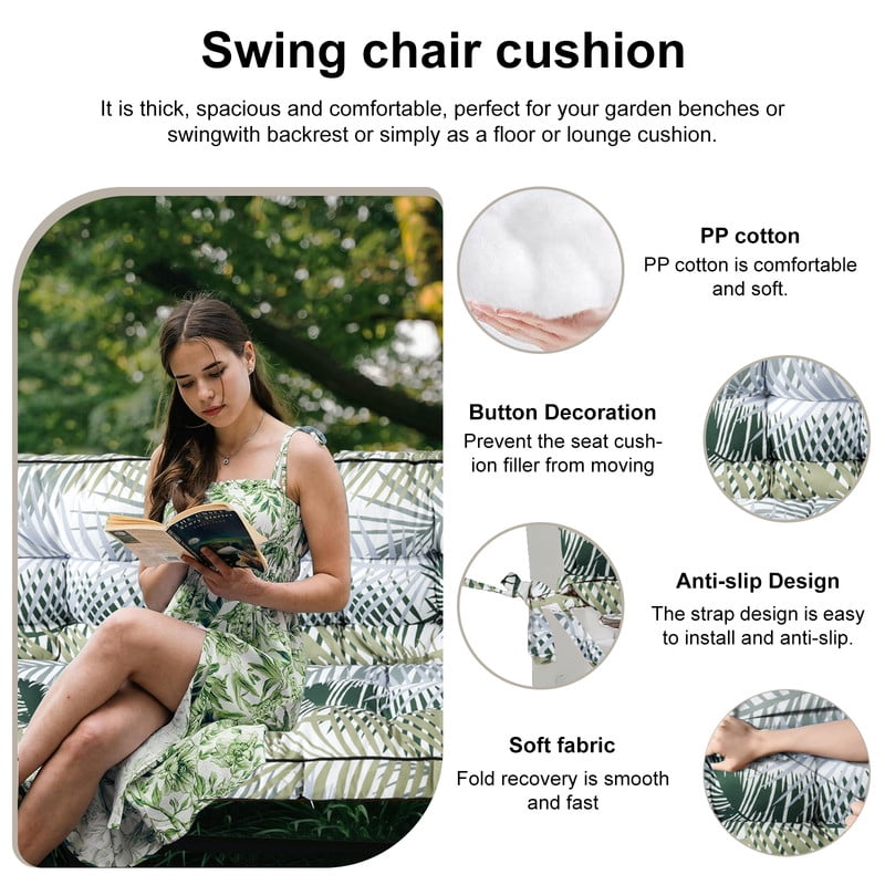 Outdoor Porch Swing Replacement Cushions, Waterproof Bench Chair cushion, 2-3 Seater Patio Swing cushion with Backrest and Ties, 4" thick