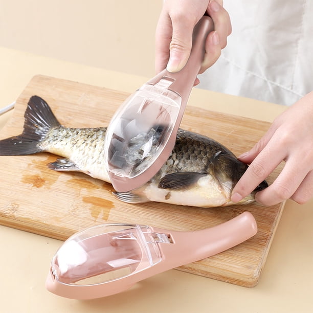 Cepillo de limpieza rápida para pescado con tapa Fiudx Raspador de plástico para escamas de pescado Herramienta de cocina sencilla