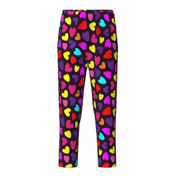 Xecao Colorful Hearts Print Teenagers' Pajama Pants Long Sleep Pants Soft Elastic Waist Pajama Bottoms Elastic waist with 2 Pockets 5-16 Years-XS(5-6)