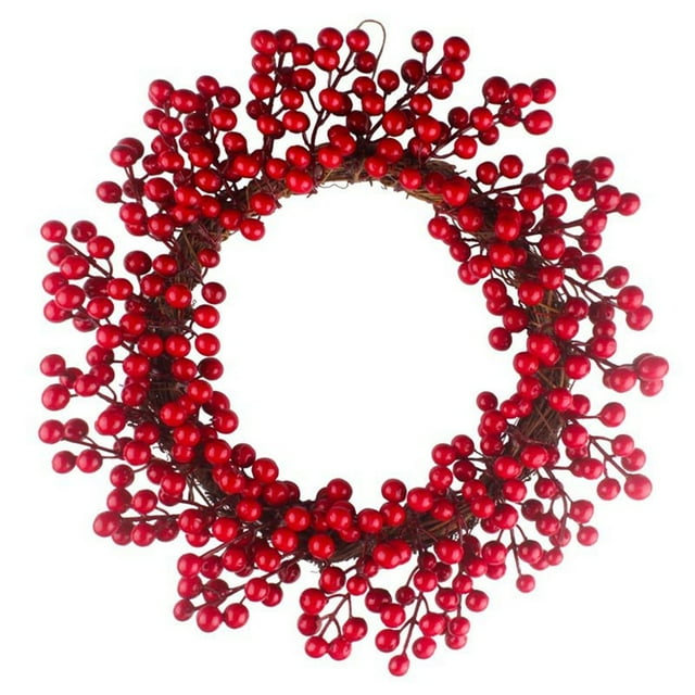 Pompotops Couronnes de Noël pour Porte d'Entrée, Couronnes de Noël, Guirlandes & Guirlandes, Couronnes de Noël avec Lumières, Couronne de Noël Baies Rouges 30/35/40cm Décoration de Noël Suspendue
