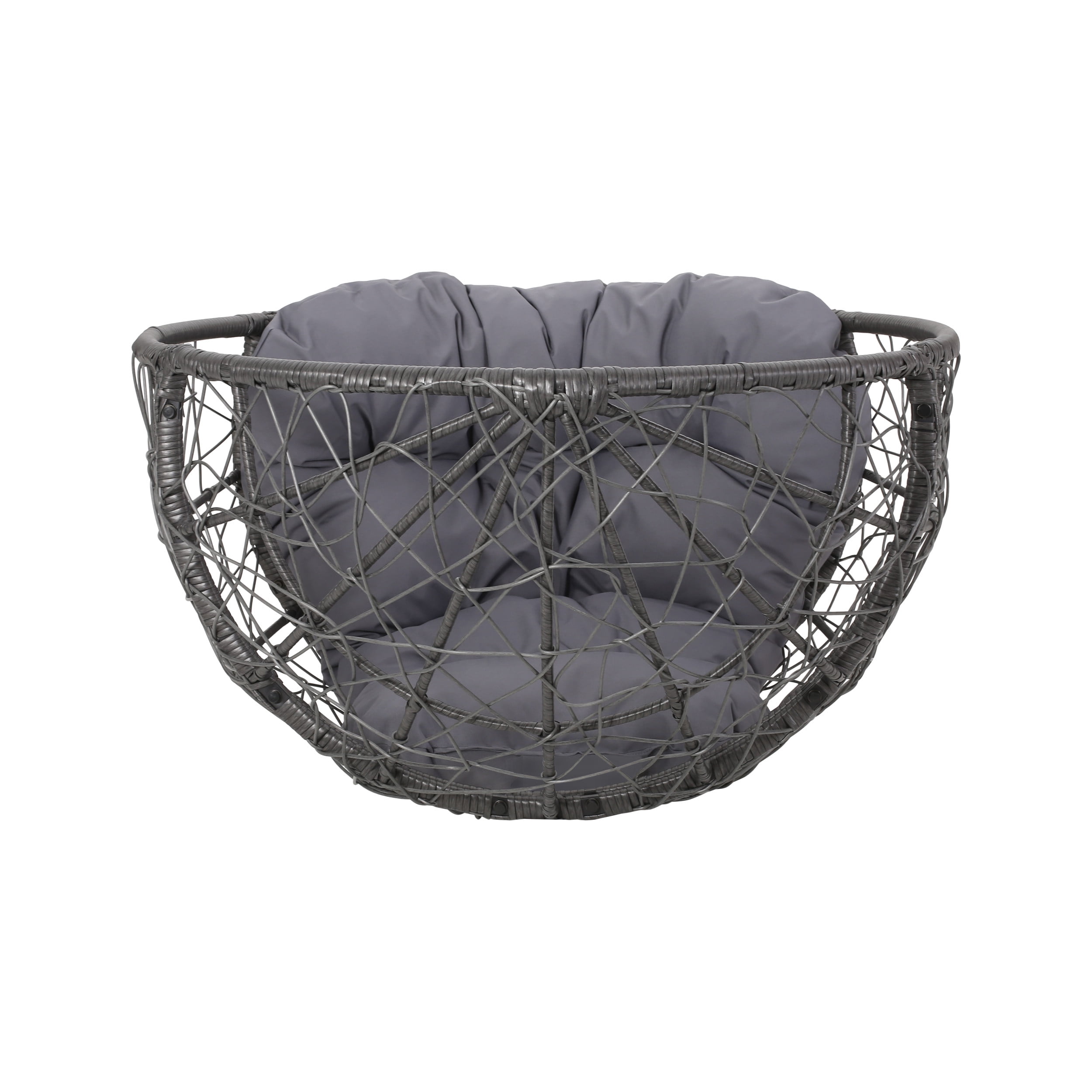 Noble House Daziyah Faux Rattan Teardrop Chair with Cushion, Gray and Dark Gray