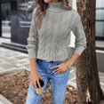 thumbnail image 5 of Women's Fall Winter Casual High Neck Cable Knit Solid Color Pullover Sweater Long Sleeve Top for Daily Wear Winter Clothes,Gray,Size XL, 5 of 5