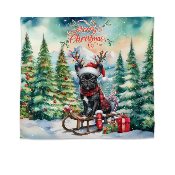 Merry Christmas Santa Reindeer Antlers French Bulldog Sleigh Xmas Winter Holiday Tapestry Dog Lover Gifts Wall Hanging Backdrop Home Decor - 00023