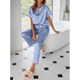 thumbnail image 4 of DAKIMOE Womens Silk Satin Pajama Sets Short Sleeve Pjs V Neck Pajamas for Women with Long Pant S to XL, 4 of 8