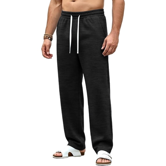Men's Straight Leg Sweatpants Casual Wide Leg Joggers with Soft Drape for Gym Workout and Lounge Black L
