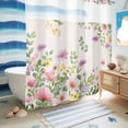 thumbnail image 5 of No Hook Shower Curtain, Pink Purple Flower Shower Curtains for Bathroom with See Through Top Window, Spring Farmhouse Country Floral Leaf Waterproof & Washable Bath Curtain Standard 72"x72", 5 of 9