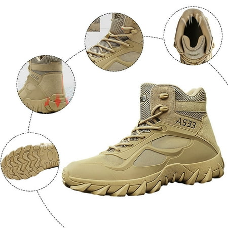 

Akiihool Boots for Men Men s Boots Lace up Mid Calf Ankle Boots Strap shoes (Khaki 9)