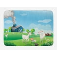 thumbnail image 1 of Farmhouse Bath Mat, Pleasant Farm Life Illustration with Colorful Houses Green Meadows Happy Goats, Plush Bathroom Decor Mat with Non Slip Backing, 29.5" X 17.5", Multicolor, by Ambesonne, 1 of 2