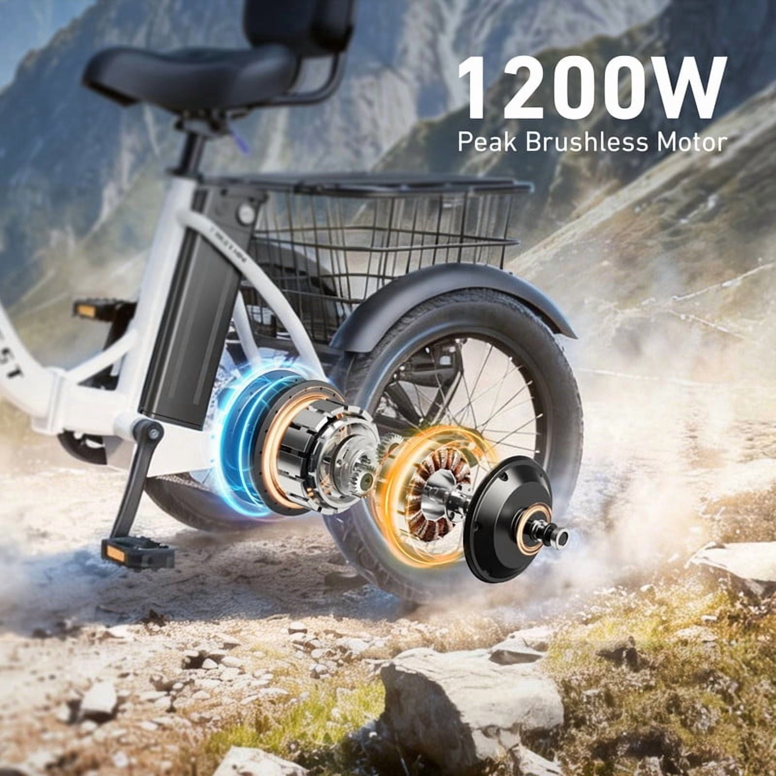 ACTBEST Electric Tricycle for Adults, 18"x3.0" Fat Tire 3-Wheel Electric Bike, 350W(Peak 1200W) Motor 48V 10.4Ah Battery, Folding E-Trike Up to 18Mph (Black) with Mirror & Phone Bag