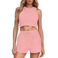 thumbnail image 1 of Conjunto de dos piezas para mujer con chaleco de cuello redondo y pantalones de cintura alta: para salidas informales, verano, para combinar con zapatillas deportivas, fácil de cuidar., 1 of 5