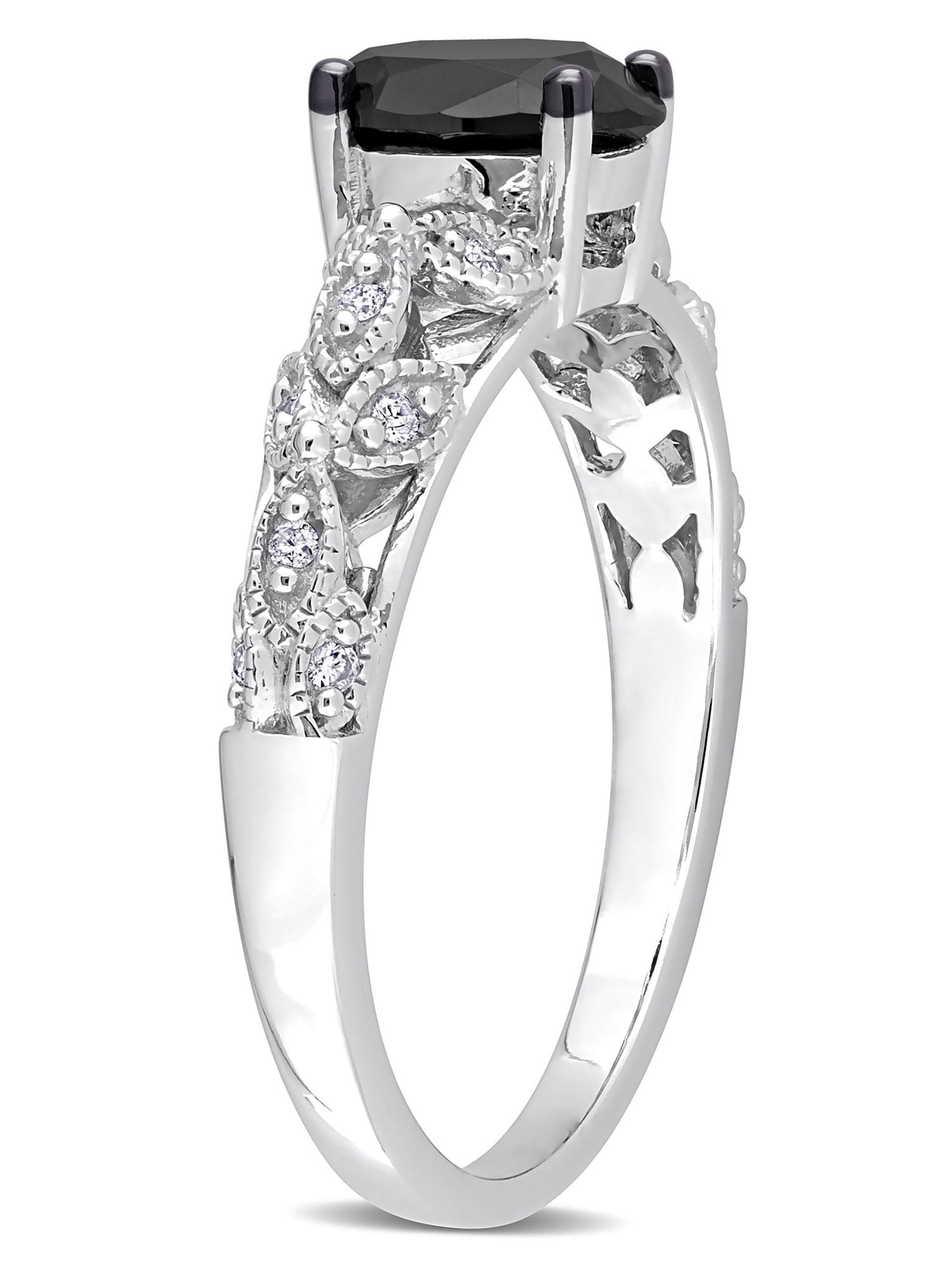 1 Carat T.W. Oval-Cut Black Diamond and Round-Cut White Diamond 14kt White Gold Vintage Engagement Ring