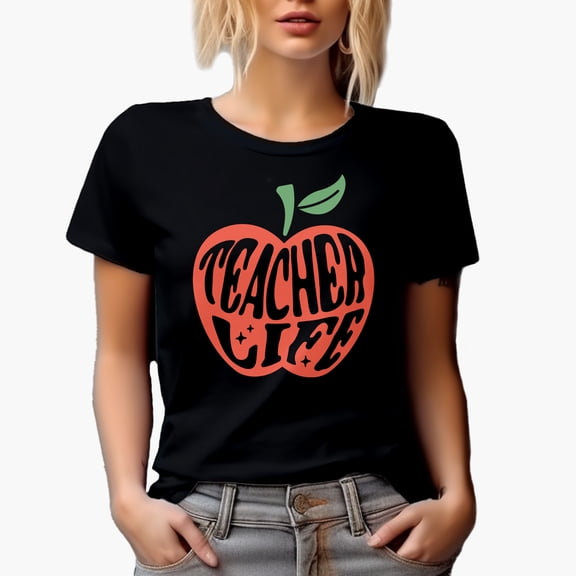 Teacher Life feat. Apple Art Merch Gift, Black T-Shirt, Small