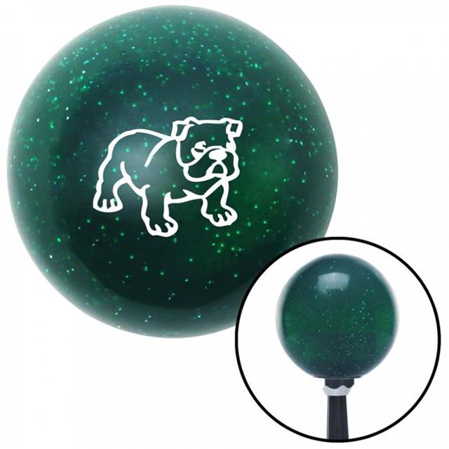 White English Bulldog Green Metal Flake Shift Knob with M16 x 1.5 Insert Shifter