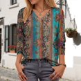thumbnail image 2 of GEWSEY Boho Tops for Women 2025 3/4 Length Sleeve Tunic Tops Casual V Neck Shirts Basic Tees Business Work Blouses Fall Clothes (Dark Green, M), 2 of 5