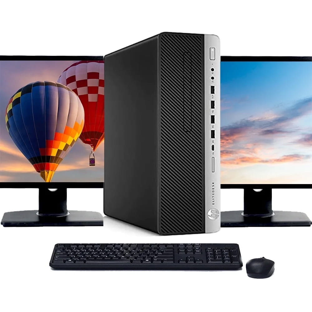 Restored HP ProDesk G4 Windows 11 Desktop Computer Intel Hexa-Core i5-8500 CPU 16GB RAM 128GB SSD Dual 22" LCD Monitors with Wireless Keyboard and Mouse (Refurbished)