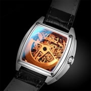 GUANQIN Tonneau Skeleton Tourbillon Automatic Mechanical Men Wrist Watch Business Classic Dress Stainless Steel Leather Sapphire Crystal Waterproof Self-Winding Clock