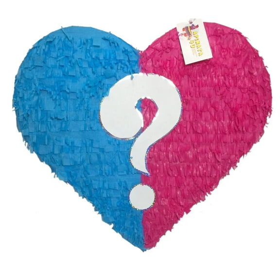 17" Pink & Blue Heart Pinata For Gender Reveal Party He or She Boy or Girl Senor Senorita