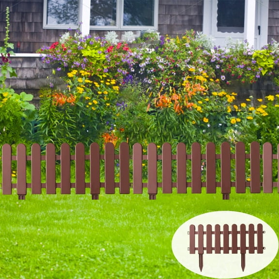 Kumdkd Brown Plastic Garden Fence Border & Flower Bed Edging - 7.87x7.87in Decorative Mini Fence with Ground Studs for Yard, Lawn, Pathways & Small Animal Protection - Easy Snap Together Assembly