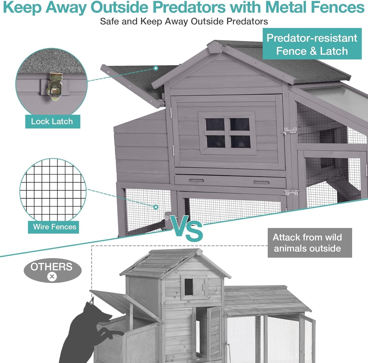 MEDEHOO Chicken Coop, Mobile Chicken House with with Wheels, Outdoor Hen House Poultry Cage with Nesting Box, Leakproof Pull Out Tray and UV-Resistant Roof (Grey)