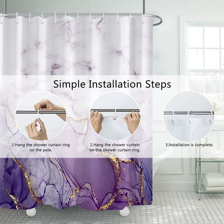 Extra Long Marble Bathroom Shower Curtain 84 Inches Length Purple Gold Waterproof Fabric Curtains With Hooks Watercolor Abstract Cloth 72x84 Com