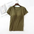 thumbnail image 1 of Camiseta de manga corta con almohadilla para el pecho Camiseta de base de una pieza ajustada con copa modal para mujer Top de mujer con cuello redondo Sujetador sin uso, 1 of 6