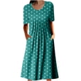 thumbnail image 2 of AOOCHASLIY Fashion Women Summer Casual Round-Neck Print Short Sleeve Loose Dress, 2 of 8