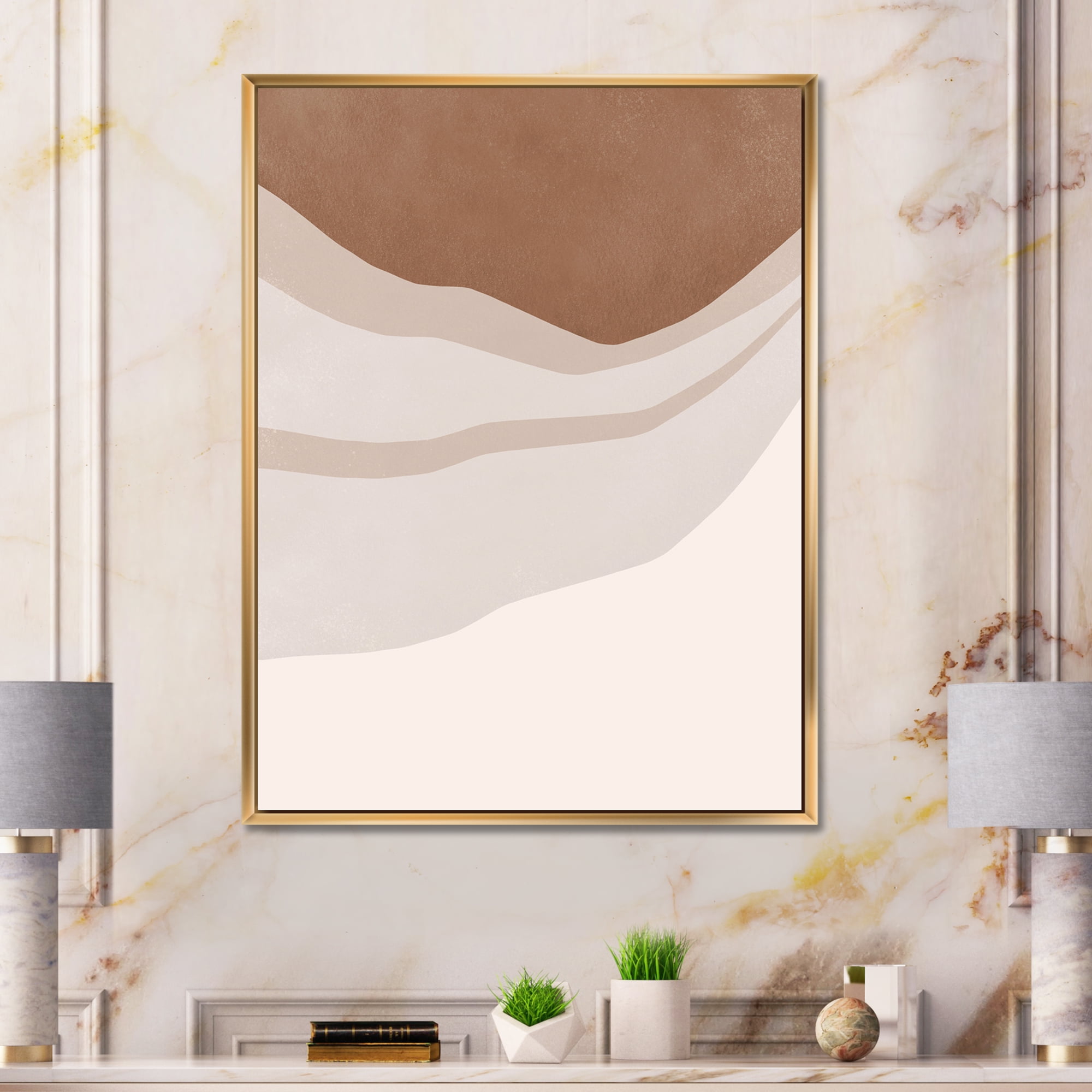 Designart 'Ivory and Terracotta Shapes with Scuff Effect' Modern Framed Canvas Wall Art Print