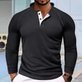 thumbnail image 4 of Camiseta Henley de Larga para Hombre, Informal, con Botones, Suave, Elástica, Básica, con Diseño de Gofre, para Otoño. Negro S, 4 of 6