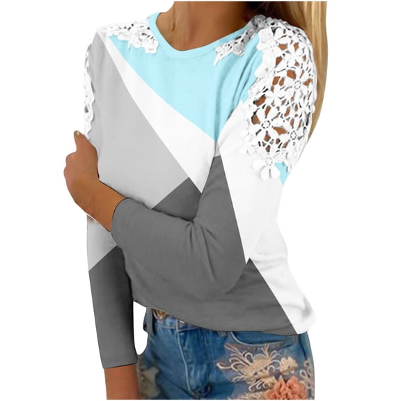 Plus Size Long Sleeve Tops Women Cotton Basic Tops Woman Summer Casual Long Sleeve Blouse Round Neck Lace Sweatshirt