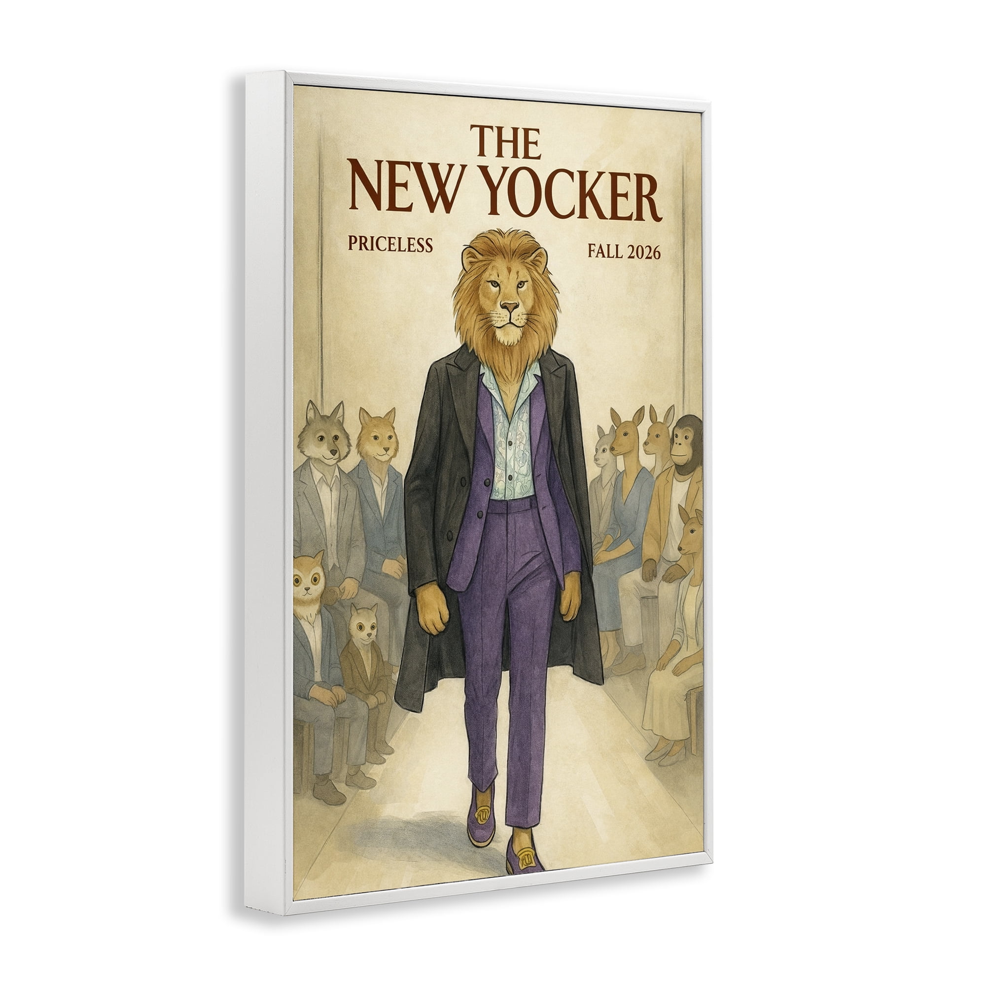 Stupell Industries New Yocker Lion Model White Framed Giclee Art, design by Grotto Studios