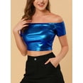 thumbnail image 6 of Allegra K Women's  Metallic Shiny Party Off Shoulder Crop Top, 6 of 7
