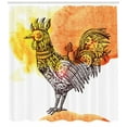 thumbnail image 3 of Steampunk Shower Curtain, Retro Illustration of Mechanical Rooster in Sketch and Watercolor Style, Fabric Bathroom Set with Hooks, 69W X 84L Inches Extra Long, Yellow Orange Brown, by Ambesonne, 3 of 3