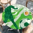thumbnail image 4 of Green Football Round Tablecloth 36-44 Inch Round Fitted Table Cloth with Elastic Edge, Soccer Sports Player Silhouette Waterproof Table Cover Protector for Outdoor Picnic Party Dining, 4 of 9