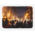 thumbnail image 1 of Zombie Bath Mat, Burning Town Urban Chaos with Human Silhouettes in Street Pattern Print, Non-Slip Plush Mat Bathroom Kitchen Laundry Room Decor, 29.5 X 17.5 Inches, Amber Mauve Seal Brown, Ambesonne, 1 of 2