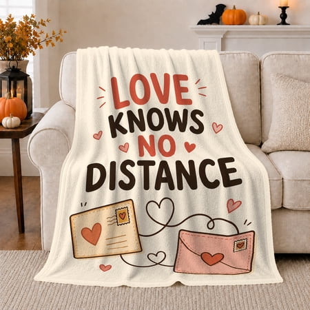 Long Distance Relationship Romance Cute Postcard Envelope Love Cozy Friendship Quote Scene Warm Flannel Blanket for Living Room and Reading Nook Art Lovers Friendship Gift Playful Home Decor