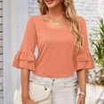 thumbnail image 6 of FAIWAD Womens 3/4 Sleeve Shirts Summer Square Neck Bell Sleeve Tops Business Work Dressy Loose Tunic Blouses, 6 of 8