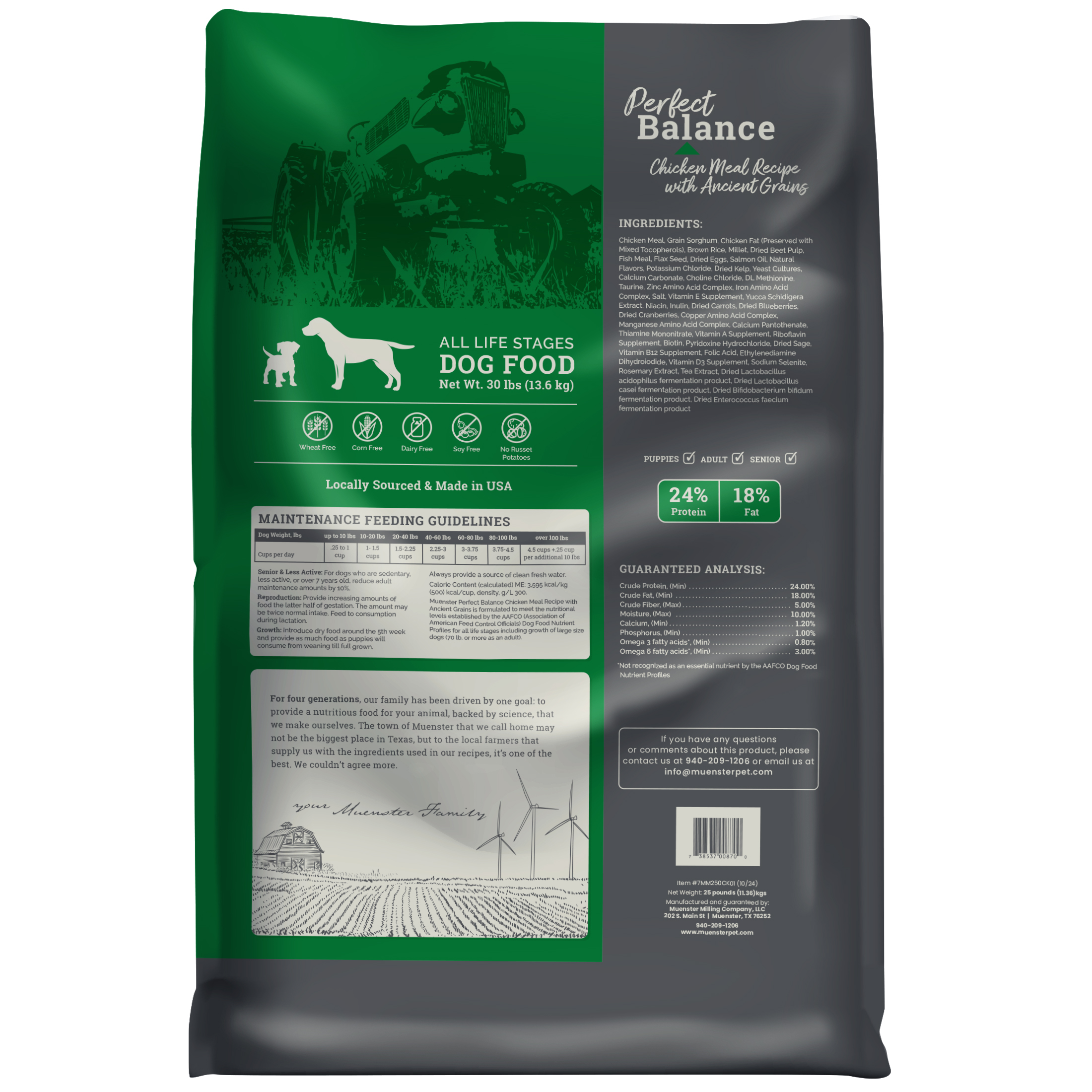 Muenster Perfect Balance Ancient Grains Chicken Dog Food, All Life Stages, 25 lb Bag