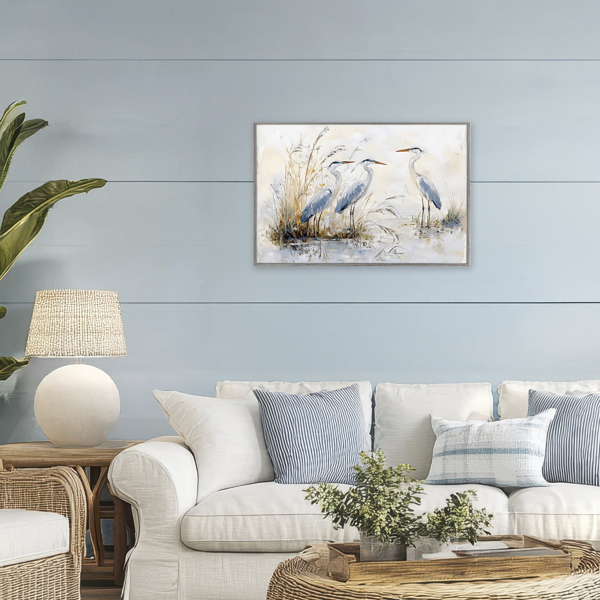 Stupell Industries Blue Heron Trio in Wetlands Gray Framed Giclee Art, design by LSR Design Studio
