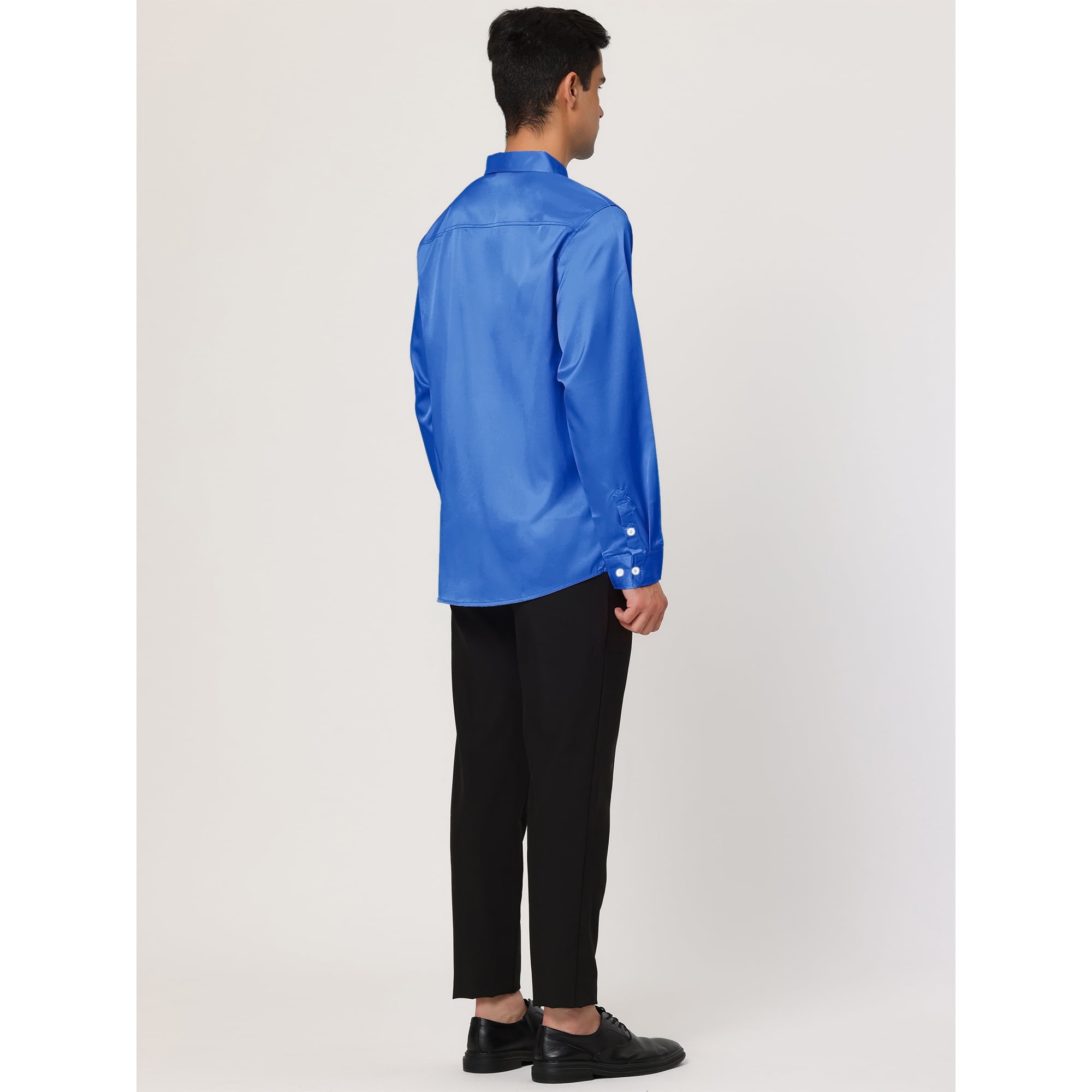 Blue satin shirt mens best sale