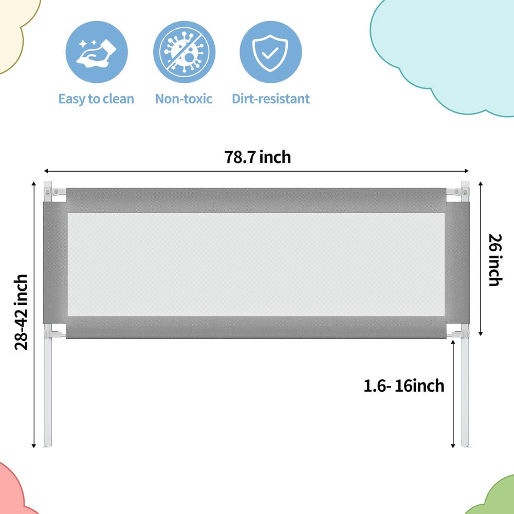 Spaco 2 Pieces 78.7" Bed Rail for Toddlers, Detachable Baby Bed Rail Guard, Suitable for Queen, Full, Bed Rails for Toddlers and Baby, Gray