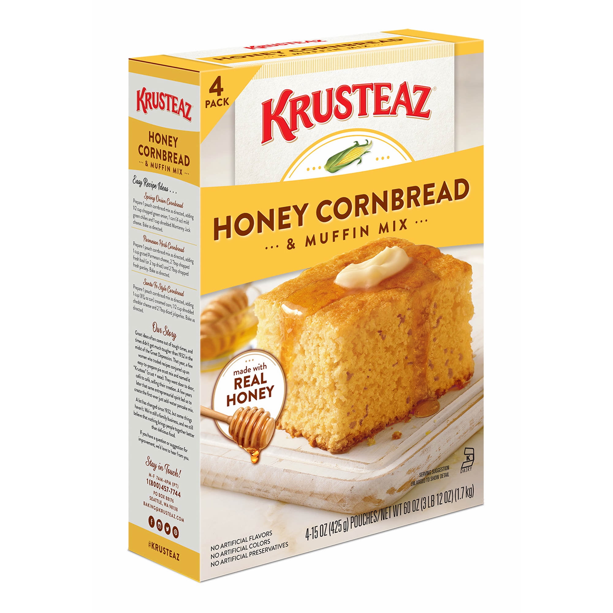 Krusteaz Natural Honey Cornbread and Muffin Mix, 60 oz. (4-15oz) - Walmart.com