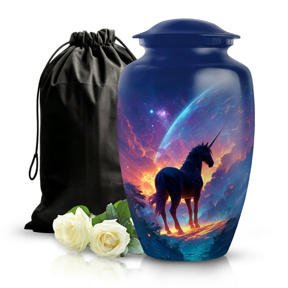 SABURIAL Unicorn Urn - Memorial For Human Remains Mom & Dad - 10 Inch - Large With Velvet Bag - Large Burial Urn - Decorative Urns - Funeral Urns For Adult Ashes Men & Women